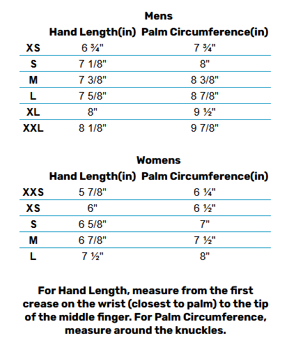 2025 HO Sports Gloves 0 Size Chart